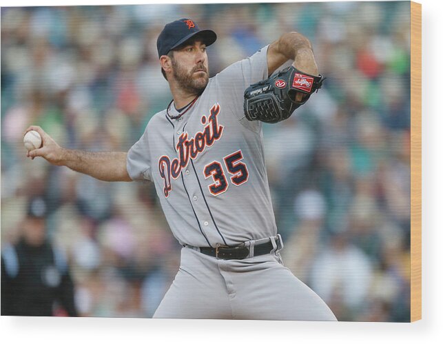 American League Baseball Wood Print featuring the photograph Justin Verlander by Otto Greule Jr