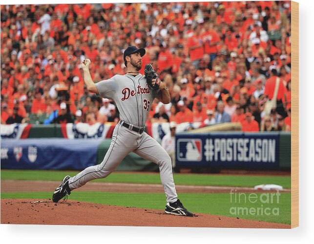 Game Two Wood Print featuring the photograph Justin Verlander by Rob Carr