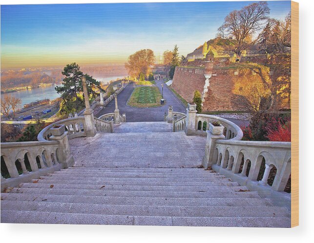 Belgrade Wood Print featuring the photograph Kalemegdan old town and Sava and Danube river mouth in Belgrade by Brch Photography