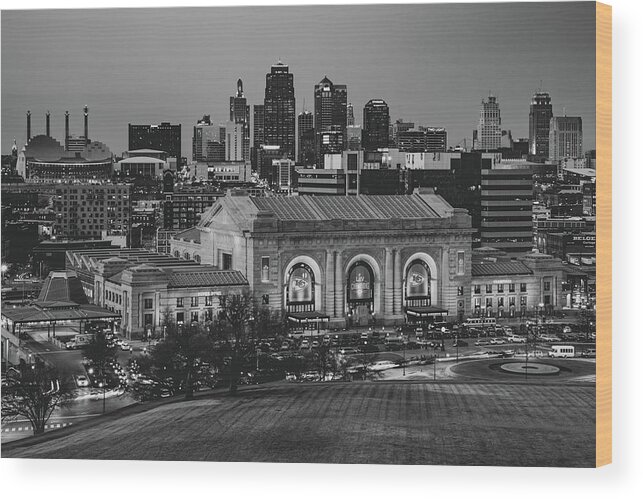 Kansas City Chiefs Wood Print featuring the photograph Kansas City Skyline of Champions - Black and White by Gregory Ballos