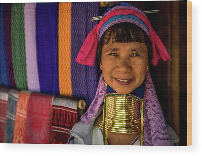 Chiang Rai Wood Print featuring the photograph Karen Long Neck by Arj Munoz