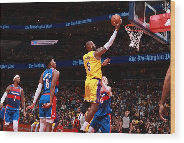 Lebron James Wood Print featuring the photograph Karl Malone and Lebron James by Nathaniel S. Butler