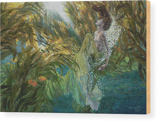 Kelp Wood Print featuring the glass art Kelp Mermaid by Mia Tavonatti