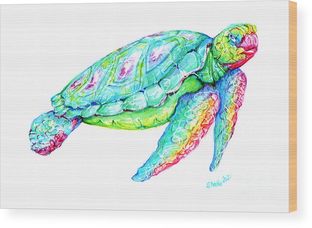 Turtle Wood Print featuring the painting Key West Turtle 2 Study by Shelly Tschupp