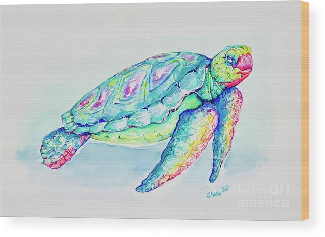 Turtle Wood Print featuring the painting Key West Turtle 2021 by Shelly Tschupp