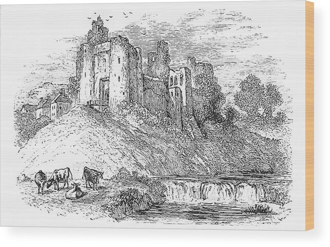 Kidwelly Castle Wood Print featuring the drawing Kidwelly Castle by AM FineArtPrints