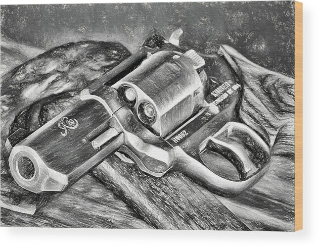 357 Wood Print featuring the digital art Kimber K6s Black and White by JC Findley