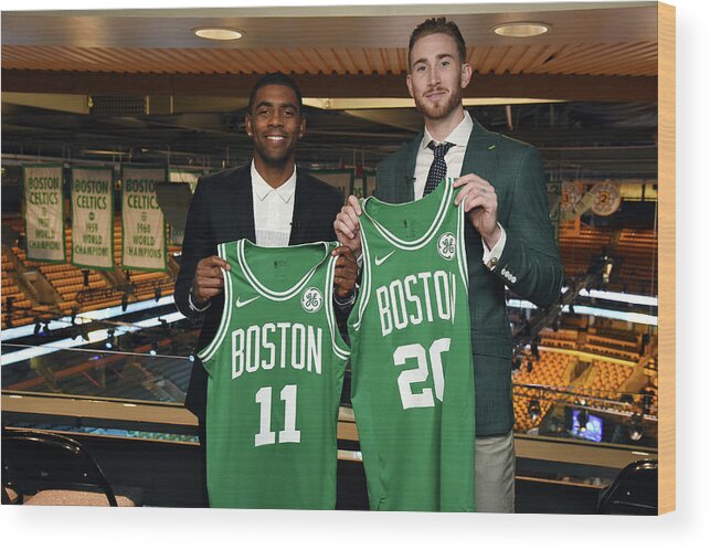 Nba Pro Basketball Wood Print featuring the photograph Kyrie Irving and Gordon Hayward by Brian Babineau