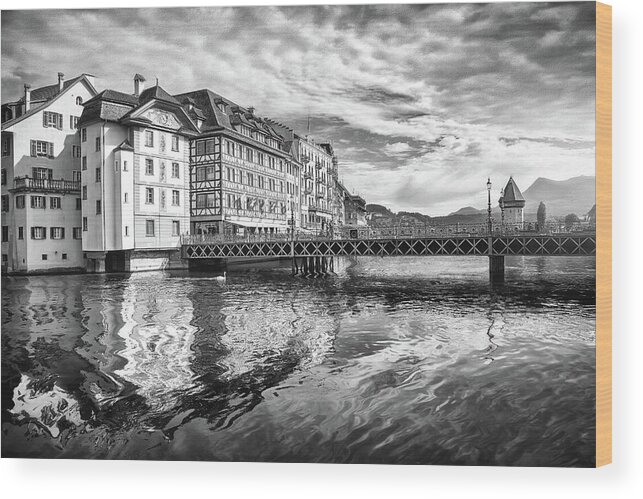 Lucerne Wood Print featuring the photograph Lake Lucerne Black and White by Carol Japp