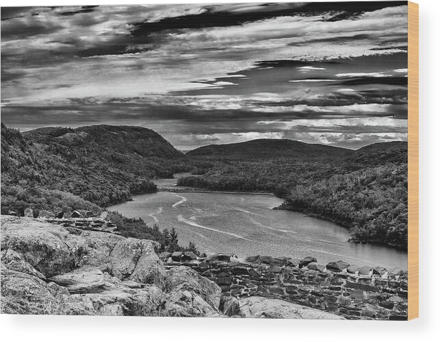 Lake Of The Clouds Wood Print featuring the photograph Lake of the Clouds Black and White by Nathan Wasylewski