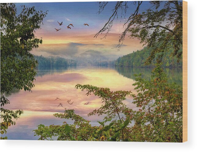 Carolina Wood Print featuring the photograph Lake Through the Trees Ocoee Parksville by Debra and Dave Vanderlaan