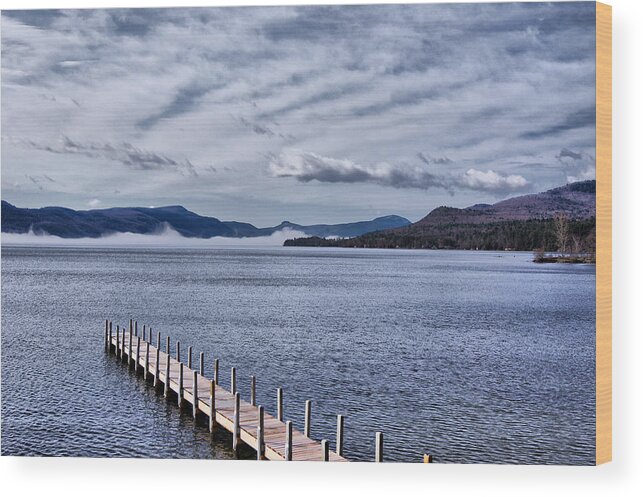 Lake Wood Print featuring the photograph Lake View Clouds and Dock by Russ Considine