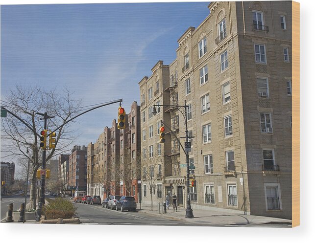Apartment Wood Print featuring the photograph Large apartment buildings facing boulevard by Barry Winiker