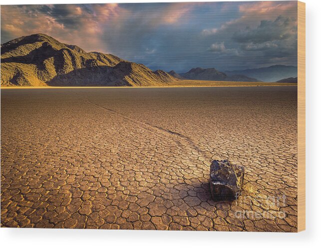 Sliding Rock Wood Print featuring the photograph Last light on the Grandstand, Racetrack Playa, Death Valley, California by Neale And Judith Clark