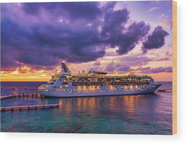 Cruise Ship Wood Print featuring the photograph Late arrival in Cozumel by Tatiana Travelways