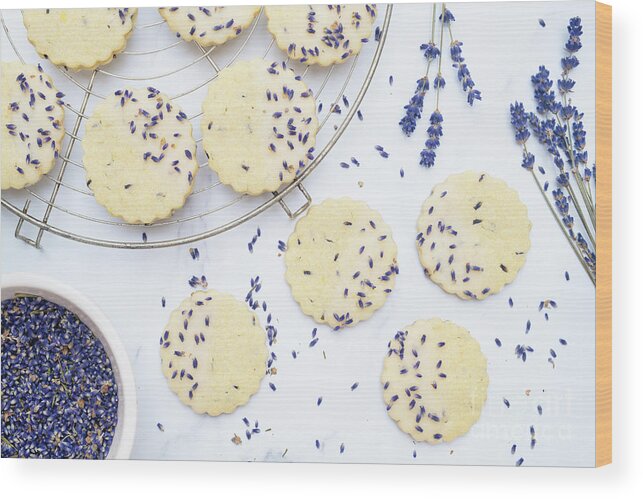 Lavender And Lemon Shortbread Biscuits Wood Print featuring the photograph Lavender and Lemon Shortbread Biscuits by Tim Gainey