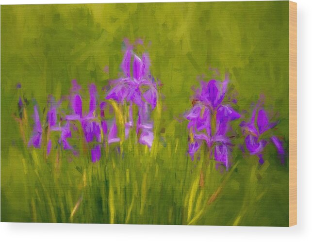 Iris Wood Print featuring the mixed media Lavender Iris Bliss by Susan Rydberg