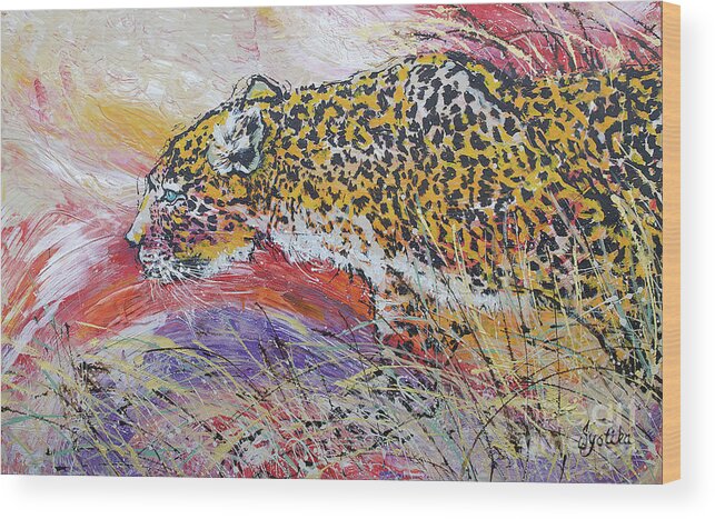 Leopard Wood Print featuring the painting Leopard's Gaze by Jyotika Shroff