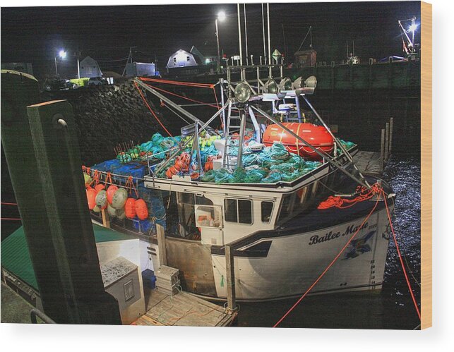 Boats Fishing Lobster Traps Lobster Pots Harbors Jetties Wharf Wood Print featuring the photograph Lets go by David Matthews