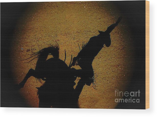 Bucking Bronc Wood Print featuring the digital art Let's Rodeo by Patti Powers