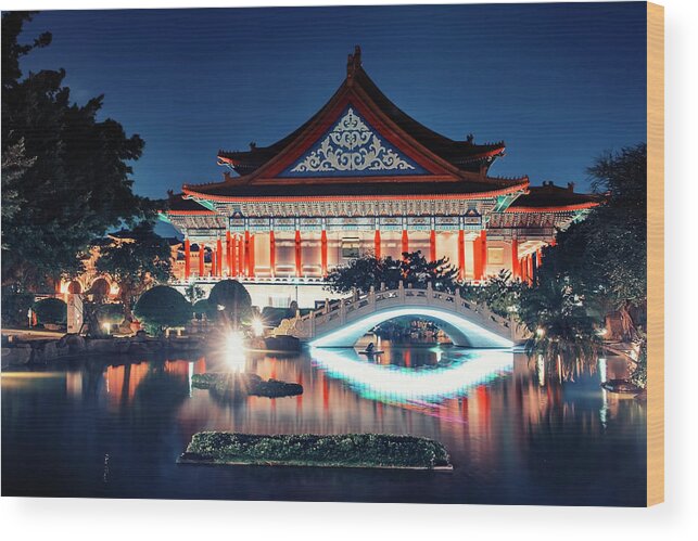 Arch Wood Print featuring the photograph Liberty Square by Night by Manjik Pictures