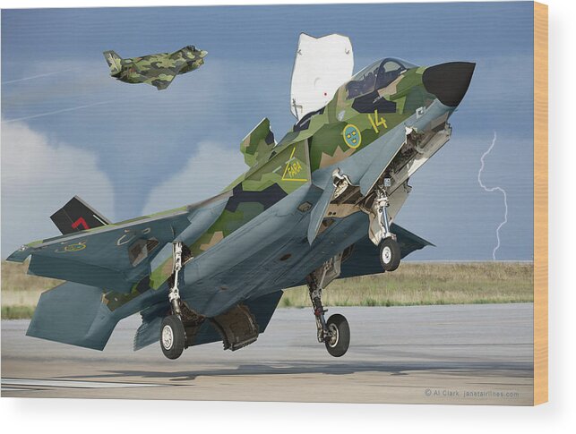 Lightning Wood Print featuring the digital art License Built Saab F-35B by Custom Aviation Art