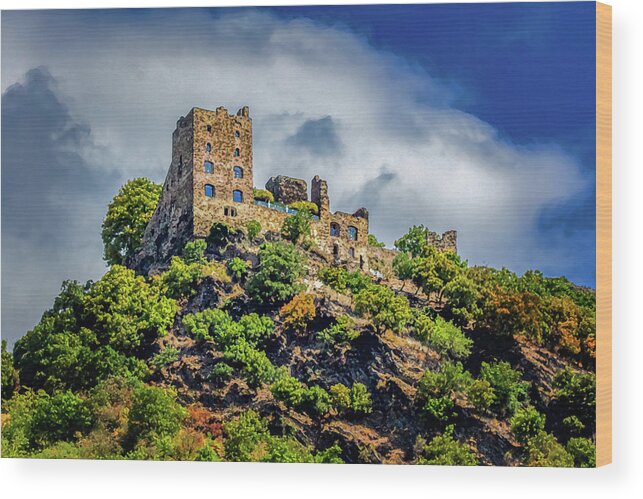 Liebenstein Castle Wood Print featuring the digital art Liebenstein Castle, Dry Brush on Sandstone by Ron Long Ltd Photography