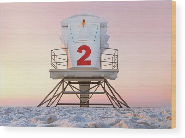 Pensacola Beach Wood Print featuring the photograph Lifeguard Stand Casino Beach Pensacola Florida Sunrise1 by Jordan Hill
