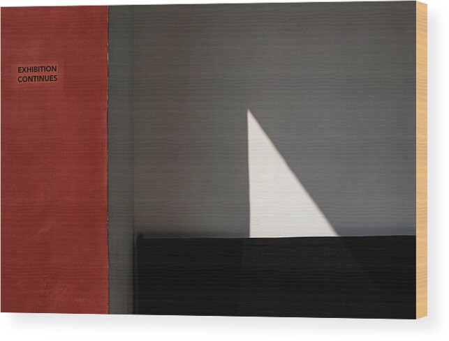 Red Wall Wood Print featuring the photograph Light Triangle Vs Black Rectangle by Prakash Ghai
