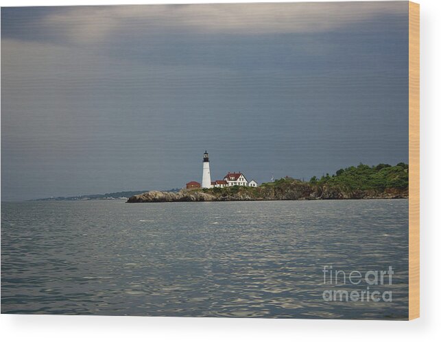 Portland Headlight Wood Print featuring the pyrography Lighthouse before the storm by Annamaria Frost