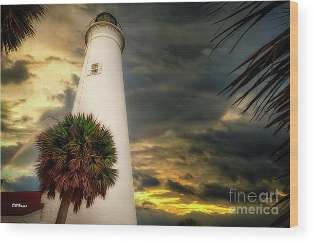 Lighthouse Wood Print featuring the mixed media Lighthouse Rainbow by DB Hayes