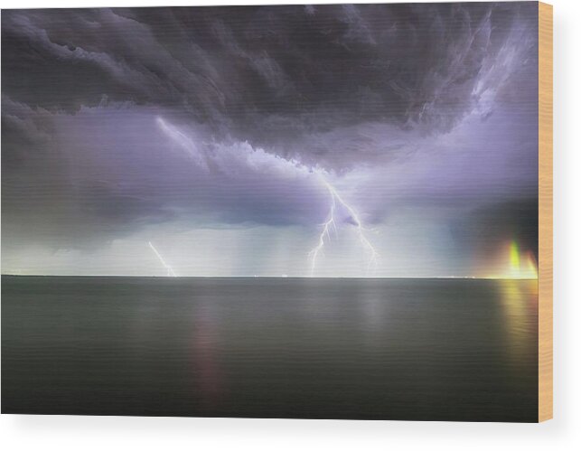 Lightning Wood Print featuring the photograph Lightning On The Lake by Ally White