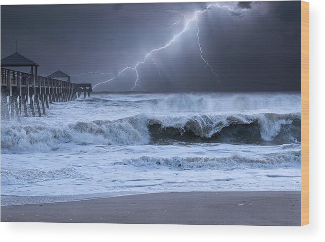 Beach Wood Print featuring the photograph Lightning Strike by Laura Fasulo