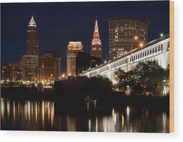 Cleveland Ohio Wood Print featuring the photograph Lights In Cleveland Ohio by Dale Kincaid