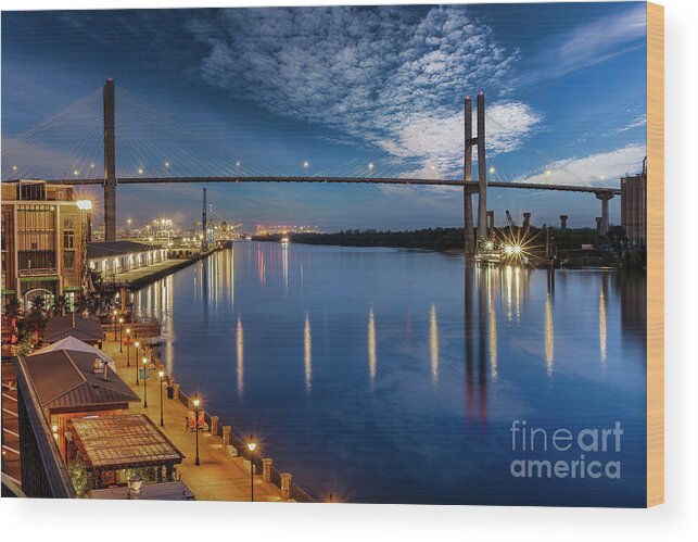 Savannah Wood Print featuring the photograph Lights on the Savannah River by Shelia Hunt