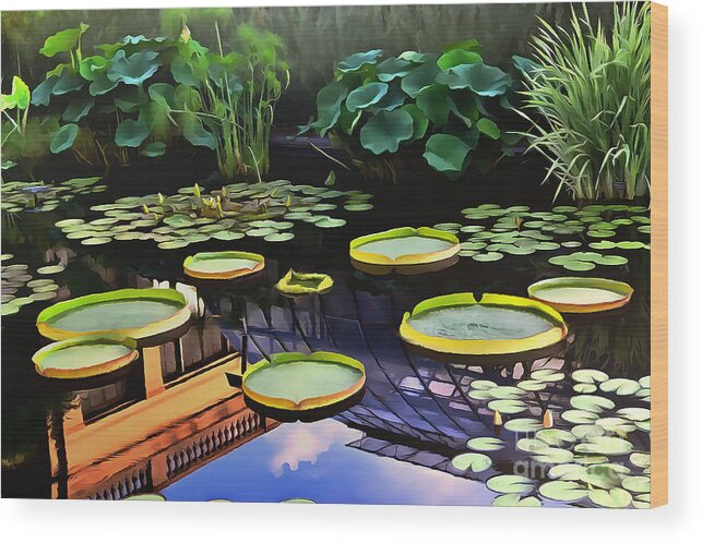 Lily Pads Wood Print featuring the photograph Lily Pond with Reflection by Sea Change Vibes
