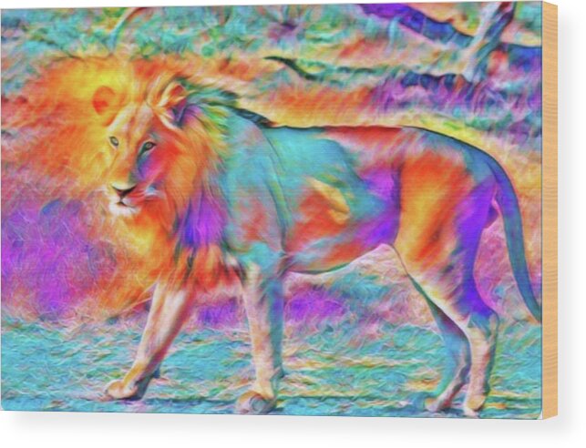 Digital Lion Wood Print featuring the digital art Lion of Judah by Kelly M Turner