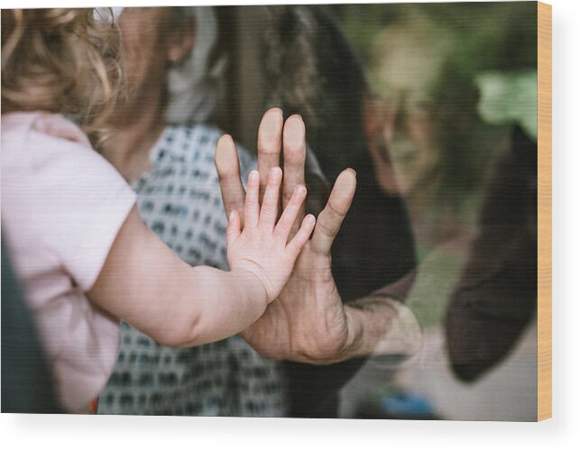Toddler Wood Print featuring the photograph Little Girl Visits Grandparents Through Window by RyanJLane