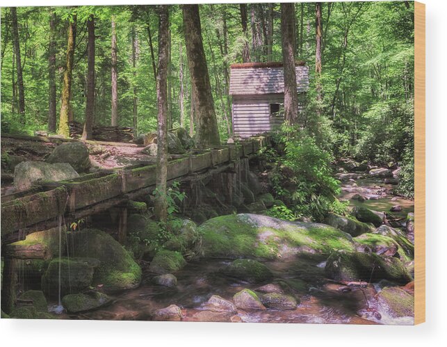 Reagan’s Tub Mill Wood Print featuring the photograph Little Tub Mill on Roaring Fork - Smoky Mountains by Susan Rissi Tregoning