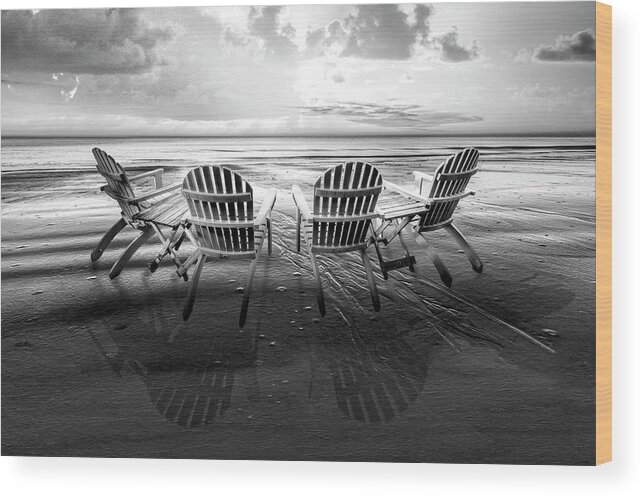 Black Wood Print featuring the photograph Living the Beach Life Black and White by Debra and Dave Vanderlaan