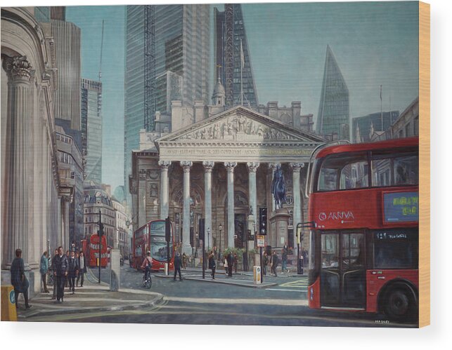 London Wood Print featuring the painting London City Bank area in sunny Autumn by Martin Davey