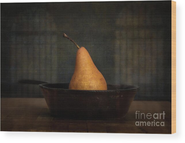 Still Life Wood Print featuring the photograph Lone Pear in Cast Iron 1 by Jarrod Erbe