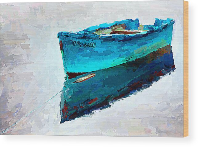 Lonely Wood Print featuring the digital art Lonely boat floating - digital painting by Tatiana Travelways
