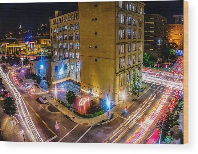 Town Wood Print featuring the photograph Long Exposure Outside the Casino Cincinnati Ohio by Dave Morgan