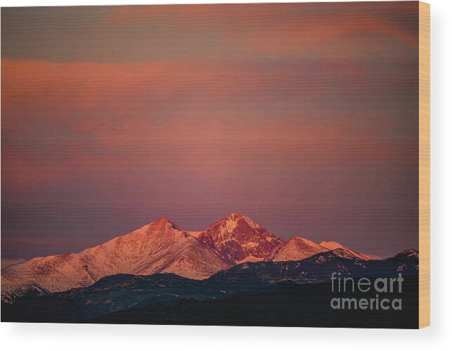 Jon Burch Wood Print featuring the photograph Longs Peak Breaking Dawn by Jon Burch Photography