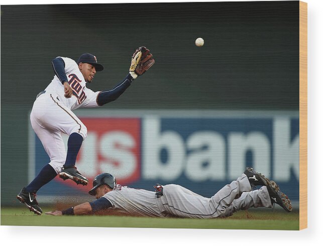 Second Inning Wood Print featuring the photograph Lonnie Chisenhall and Eduardo Escobar by Hannah Foslien