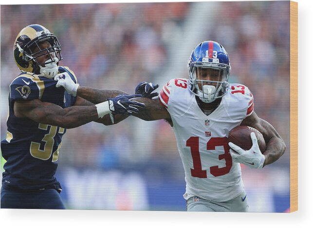 Odell Beckham Wood Print featuring the photograph Los Angeles Rams v New York Giants by Warren Little