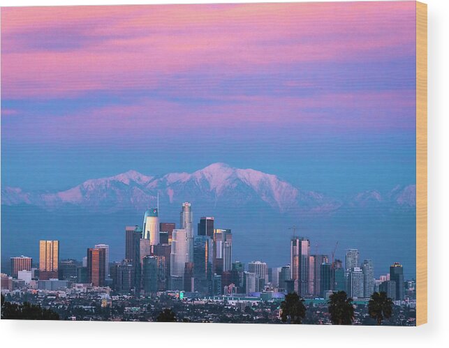 Blue Hour Wood Print featuring the photograph Los Angeles Skyline Blue Hour by Lindsay Thomson