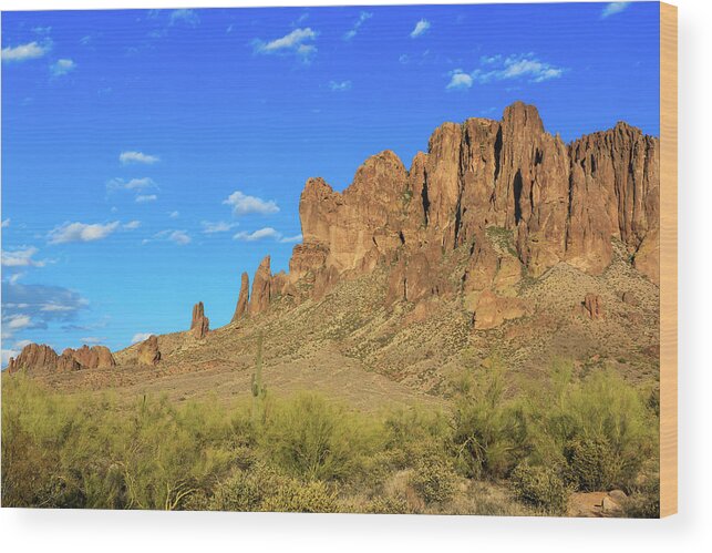 Arizona Wood Print featuring the photograph Lost Dutchman View of Superstition Mountains by Dawn Richards
