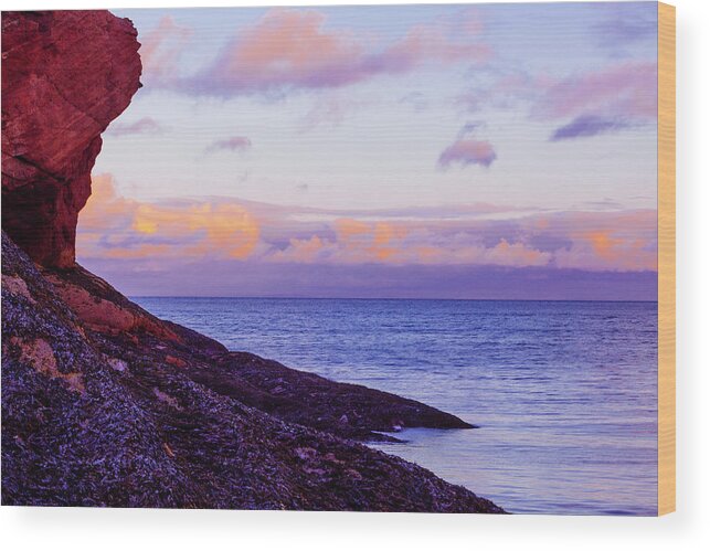 Sunset Wood Print featuring the photograph Low Tide at Dusk, St Martins, New Brunswick by Laura Tucker